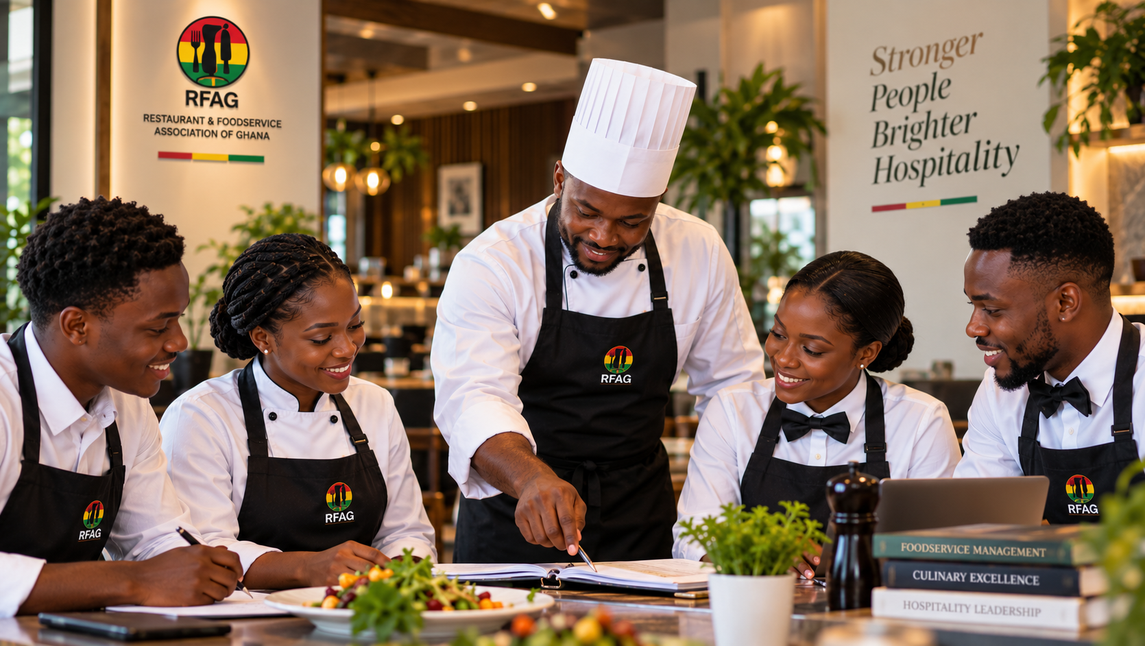 Black hospitality professionals participating in professional training